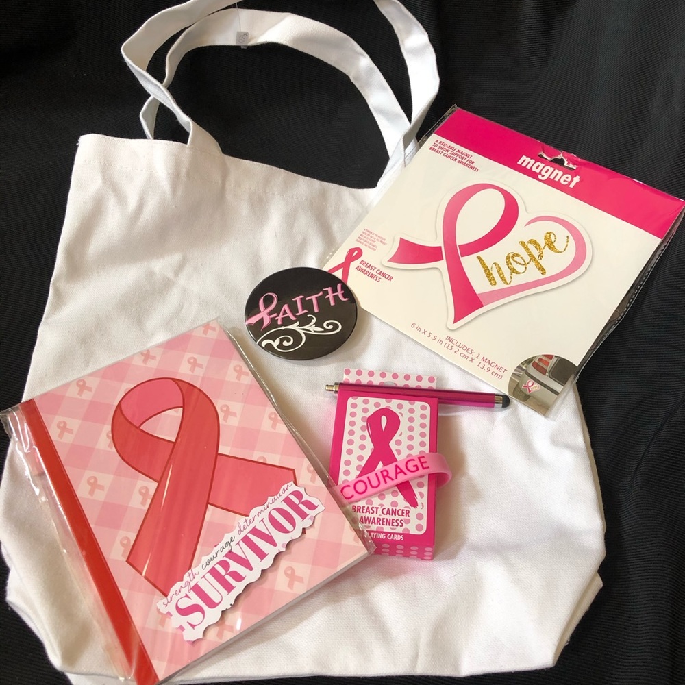 Breast cancer awareness white tote gift bag